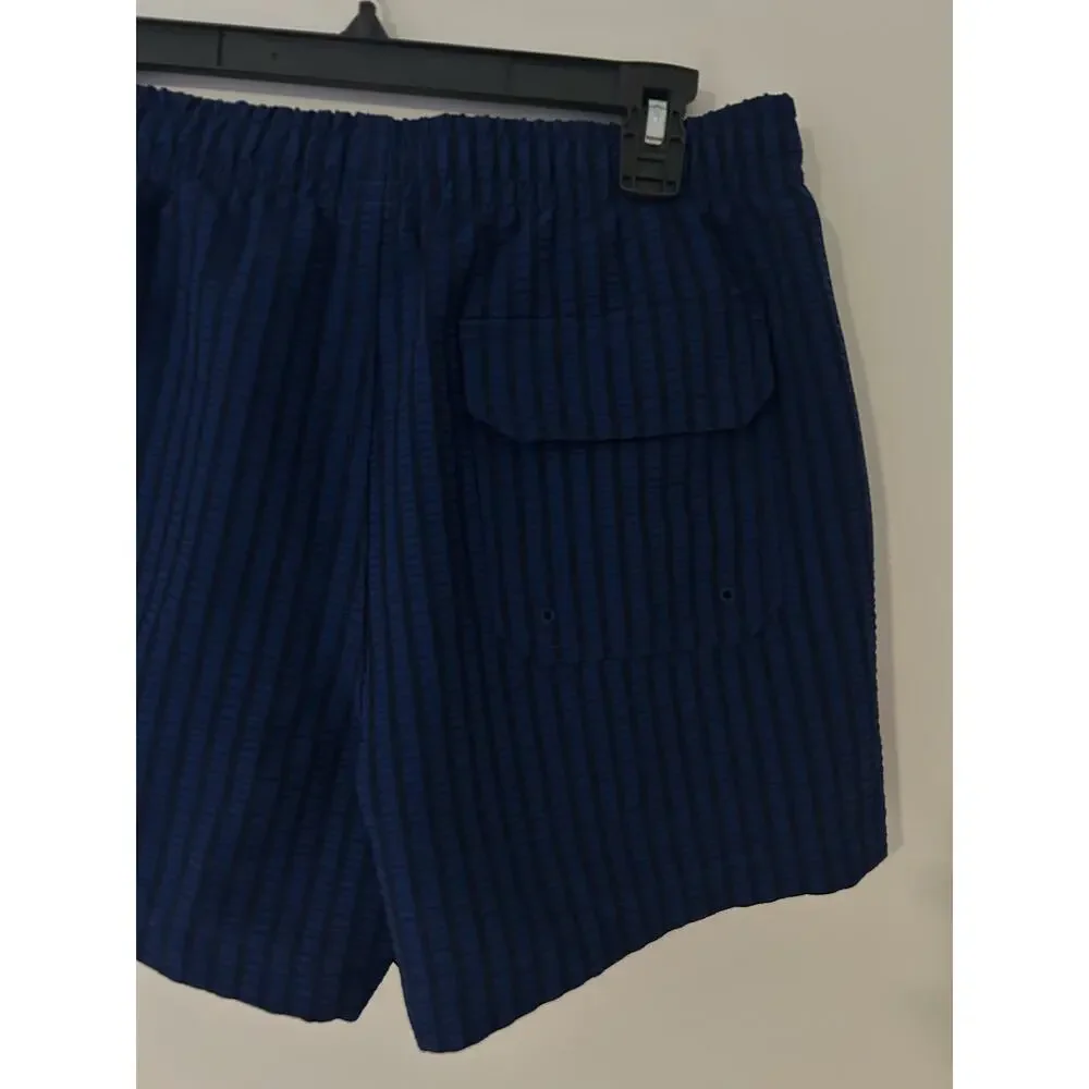 Abercrombie & Fitch Blue Swim Shorts Trunks Navy Blue Stripe Sport Textured EUC